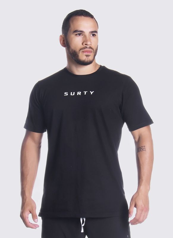 Camiseta Algodão Preta Over Logo Surty Treino Academia Cross Fitness Corrida 