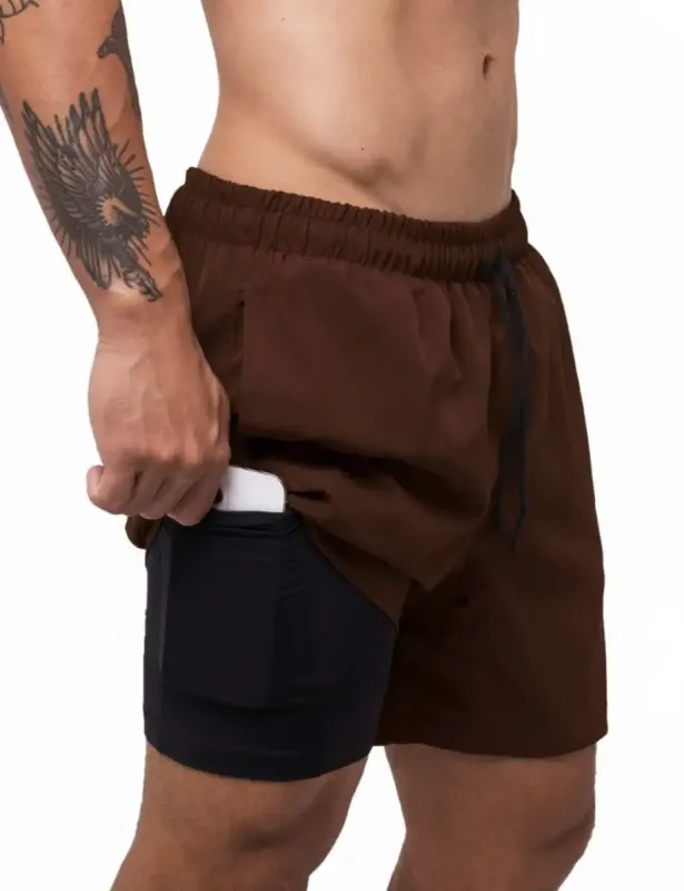 Bermuda 2 em 1 Masculina Athletic Code Marrom Surty