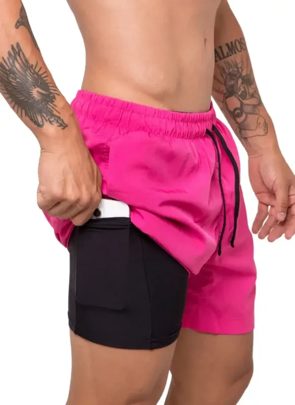 Bermuda 2 em 1 Masculina Athletic Code Hot Magenta Surty