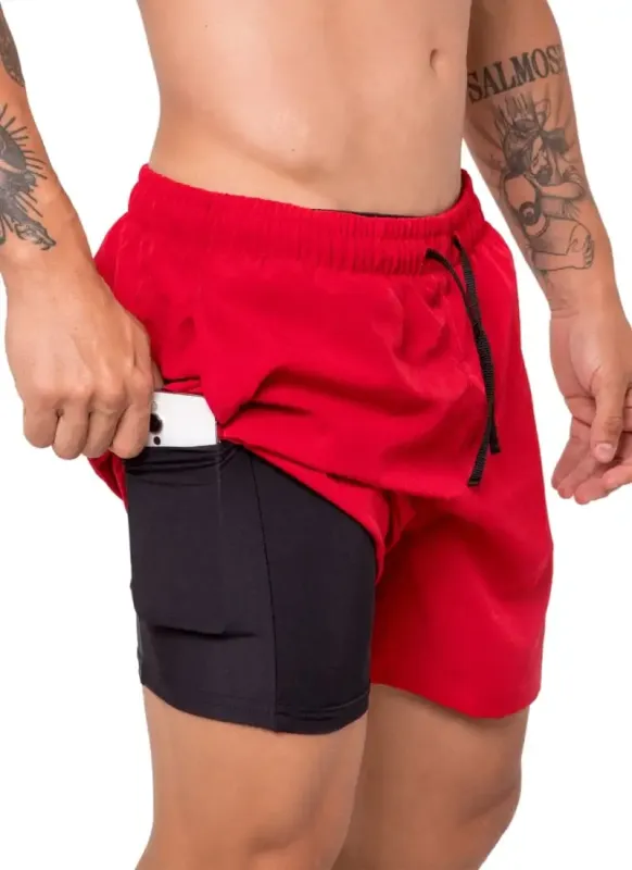 Bermuda 2 em 1 Masculina Athletic Code Vermelho Surty