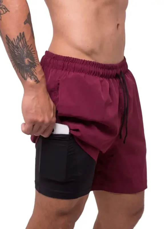 Bermuda 2 em 1 Masculina Athletic Code Vinho Surty