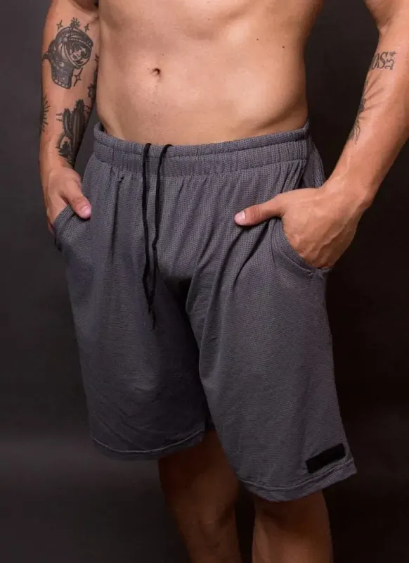 Bermuda Masculina Dry Fit Mesh Cinza Surty