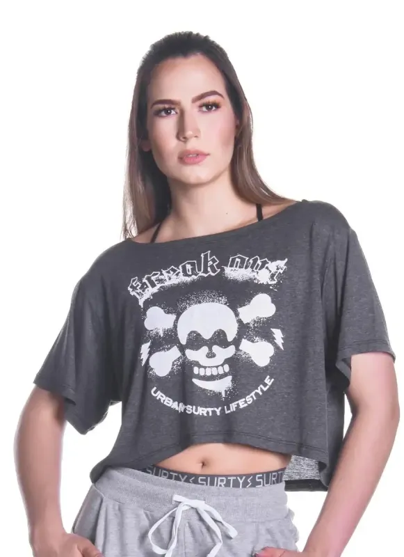 Blusa Cropped Feminina Freak Out Cinza Surty