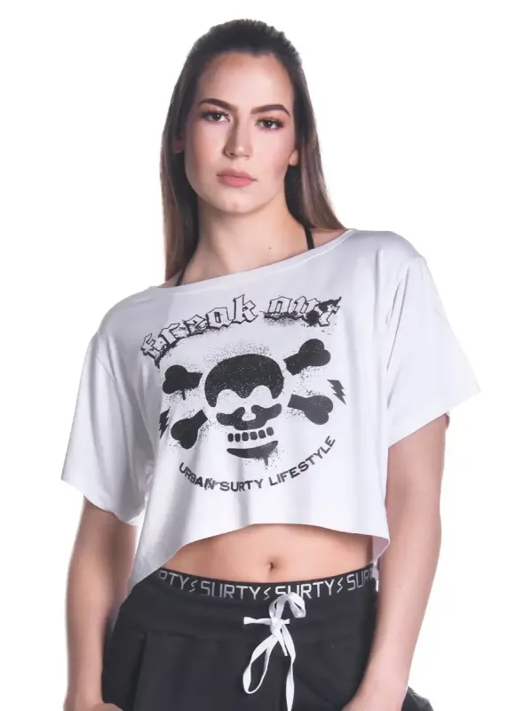 Blusa Cropped Feminina Freak Out Branca Surty