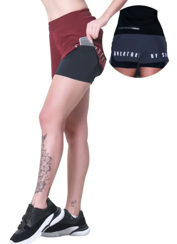 Short 2 em 1 Feminino Reflect Loose Vinho Surty