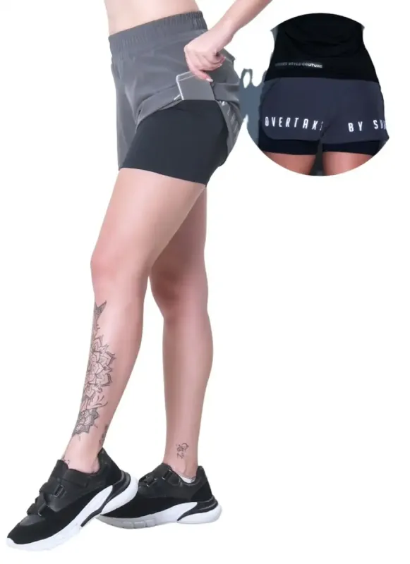 Short 2 em 1 Feminino Reflect Loose Cinza Surty