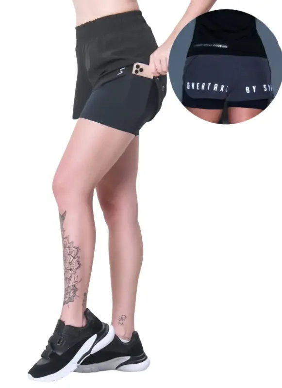 Short 2 em 1 Feminino Reflect Loose Preto Surty