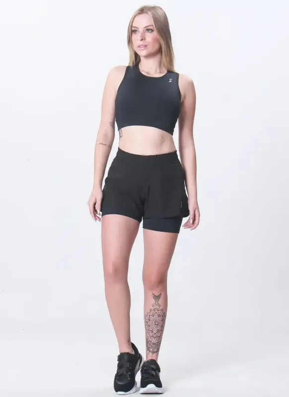 Short 2 em 1 Feminino Reflect Loose Preto Surty