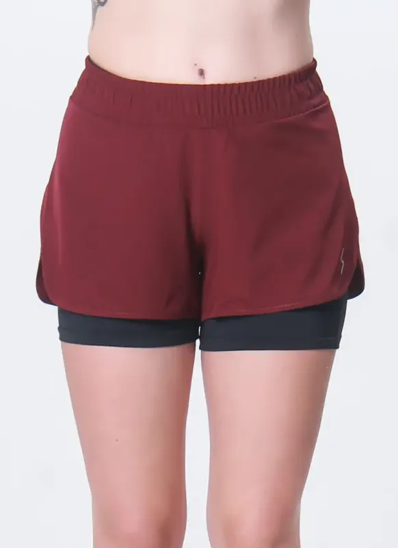 Short 2 em 1 Feminino Reflect Loose Vinho Surty