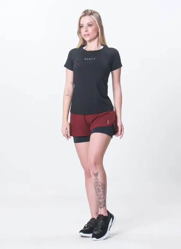 Short 2 em 1 Feminino Reflect Loose Vinho Surty