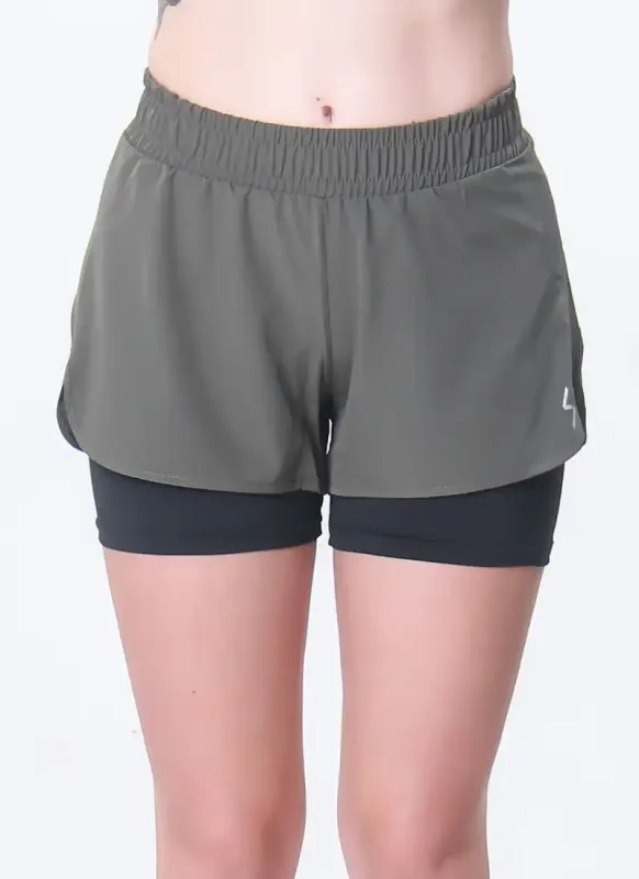 Short 2 em 1 Feminino Reflect Loose Verde Surty