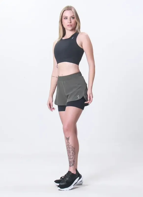 Short 2 em 1 Feminino Reflect Loose Verde Surty